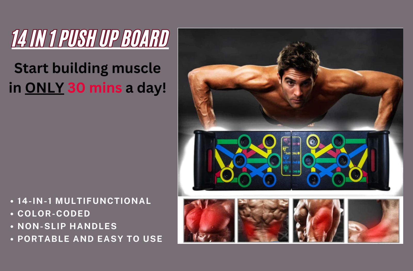 Our strength training Push Up Board helps you to burn calories and build strength, leading you through a total-body strength and conditioning workout.