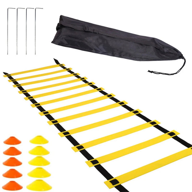 Elevate your fitness game with our Agility Ladder! This versatile training tool is designed to enhance your speed, coordination, and agility. Whether you're an athlete looking to sharpen your skills or a fitness enthusiast seeking an effective way to burn calories and tone muscles, our Agility Ladder is your go-to companion. Crafted from durable, high-quality materials, it's built to withstand intense workouts.