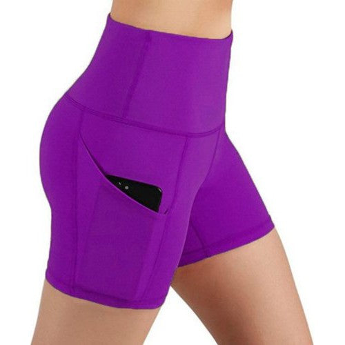 Deep Pockets Yoga Shorts: There are 2 pockets so that you can put your phone inside. If you like listening to music when you are walking or running, these 2 pockets will keep your phone or iPod secure.   Keep Perfect Shape: High-waisted yoga shorts style with tummy control design. Wide waistband contours body curves and streamlines shape. Helps to promote both compression and support.