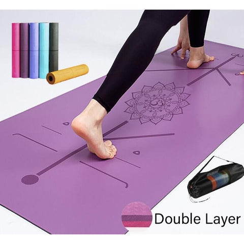 This double layered non slip yoga/pilates mat boasts position lines for guidance Helps you stay in shape, soft rebound, closed-cell foaming, high-density cushioning, comfortable to the touch and protects the joints Yoga mat is easy to clean, has moisture absorption and is breathable Double sided non-slip surfaces, exercise yoga mat comes with an excellent slip resistant advantage to prevent injuries. Non-toxic and Anti-bacteria.