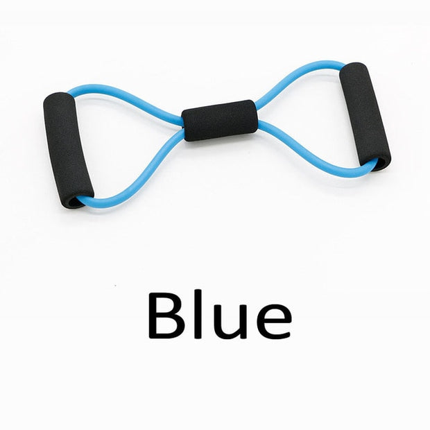 8 Word Fitness Yoga Resistance Bands have high quality rubber material, elastic and not easy to overstretch Ergonomic sponge handle, anti-slip, sweat-absorbent and comfortable to grip Great for home-based strength training Lightweight and portable, easy to carry Essential for yoga and pilates Promotes flexibility and mobility