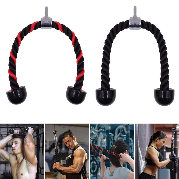 CONSTRUCTION – The triceps rope is made of heavy duty 1. 5-inch rope, great for bodybuilding.  FEATURES – Rubber ends keep user's hands from slipping off. BUILD MUSCLE – Great attachment for developing triceps and upper body mass. SPECS – Steel Single-head drawstring length: 36cm. SPECS – Double-head drawstring length: 70/90cm
