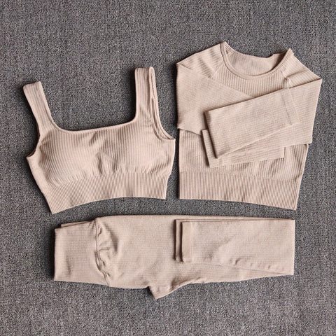 Excellent Material - This yoga workout set for women is made of nylon and spandex. The fabric is thick and is non see through. Lightweight, comfortable, stretchy, flattering and compressive, totally squat proof. Seamless microfiber technology is moisture wicking, quick drying abilities to keep you cool and dry during any workout. Fashion Design: This yoga set has the ribbed texture design. The high waist compression athletic seamless leggings are perfect for tummy control.