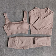 Excellent Material - This yoga workout set for women is made of nylon and spandex. The fabric is thick and is non see through. Lightweight, comfortable, stretchy, flattering and compressive, totally squat proof. Seamless microfiber technology is moisture wicking, quick drying abilities to keep you cool and dry during any workout. Fashion Design: This yoga set has the ribbed texture design. The high waist compression athletic seamless leggings are perfect for tummy control.