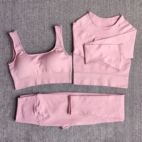 Excellent Material - This yoga workout set for women is made of nylon and spandex. The fabric is thick and is non see through. Lightweight, comfortable, stretchy, flattering and compressive, totally squat proof. Seamless microfiber technology is moisture wicking, quick drying abilities to keep you cool and dry during any workout. Fashion Design: This yoga set has the ribbed texture design. The high waist compression athletic seamless leggings are perfect for tummy control.