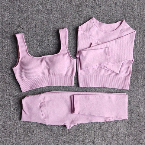 Excellent Material - This yoga workout set for women is made of nylon and spandex. The fabric is thick and is non see through. Lightweight, comfortable, stretchy, flattering and compressive, totally squat proof. Seamless microfiber technology is moisture wicking, quick drying abilities to keep you cool and dry during any workout. Fashion Design: This yoga set has the ribbed texture design. The high waist compression athletic seamless leggings are perfect for tummy control.