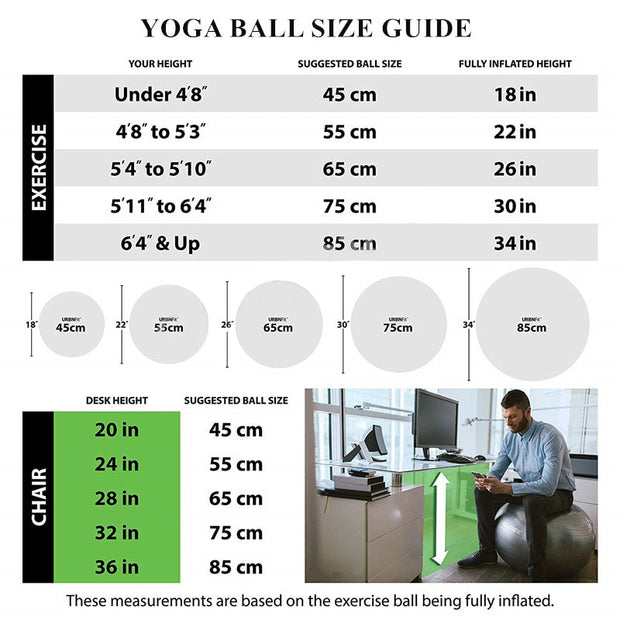 Slip-Resistant: The exercise ball is made of thick and durable PVC material, easy to clean and carry. Anti-slip design makes training safe and increases exercise efficiency. Professional Balance Ball: Humanized design, fashionable and durable. Versatile Use: Not only great for pilates, yoga, back, abdominal training, pregnancy, gymnastics or the hundreds of low impact exercises, but also can be used as office ball chair to improve your posture & relieve back pain.