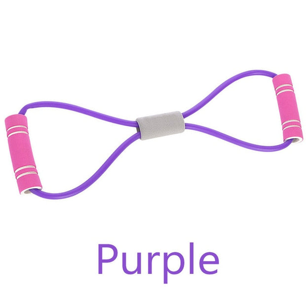 8 Word Fitness Yoga Resistance Bands have high quality rubber material, elastic and not easy to overstretch Ergonomic sponge handle, anti-slip, sweat-absorbent and comfortable to grip Great for home-based strength training Lightweight and portable, easy to carry Essential for yoga and pilates Promotes flexibility and mobility