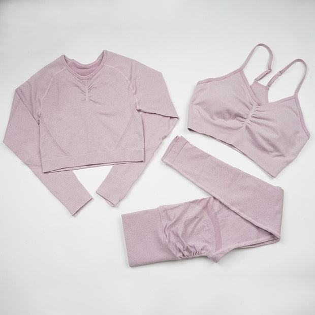 ELASTICITY AND BREATHABILITY: This fabric not only has the features of high elastic but also has a good rebound resilience. Moreover, it is breathable and good at moisture absorbing and sweat releasing, fast drying. 2/3PC YOGA SET HIGH-WAIST SEAMLESS LEGGINGS: They are slim-fit, showing off your bodies curves and perfect tummy control with butt lift. The texture helps keep them in place during workouts, non-slip.