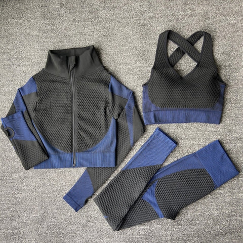 Premium Fabric – These leggings have 4-way stretch material to promote both soft and compression. Not only has the features of high elastic but also good rebound resilience, moisture wicking and quick dry. Multi-Function – Seamless sports bra with removeable pads, cross back. Thumb hole design at the wrists, the sleeve won't ride up when you exercise, it can also reduce friction and keep warm. Vertical collar front zipper design, easy to wear and take off.