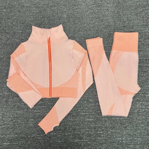 Premium Fabric – These leggings have 4-way stretch material to promote both soft and compression. Not only has the features of high elastic but also good rebound resilience, moisture wicking and quick dry. Multi-Function – Seamless sports bra with removeable pads, cross back. Thumb hole design at the wrists, the sleeve won't ride up when you exercise, it can also reduce friction and keep warm. Vertical collar front zipper design, easy to wear and take off.