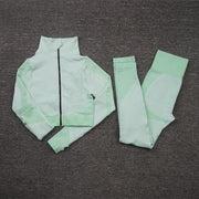 Premium Fabric – These leggings have 4-way stretch material to promote both soft and compression. Not only has the features of high elastic but also good rebound resilience, moisture wicking and quick dry. Multi-Function – Seamless sports bra with removeable pads, cross back. Thumb hole design at the wrists, the sleeve won't ride up when you exercise, it can also reduce friction and keep warm. Vertical collar front zipper design, easy to wear and take off.