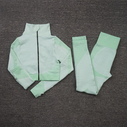 Premium Fabric – These leggings have 4-way stretch material to promote both soft and compression. Not only has the features of high elastic but also good rebound resilience, moisture wicking and quick dry. Multi-Function – Seamless sports bra with removeable pads, cross back. Thumb hole design at the wrists, the sleeve won't ride up when you exercise, it can also reduce friction and keep warm. Vertical collar front zipper design, easy to wear and take off.