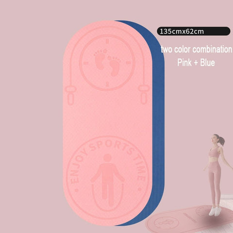 You will enjoy this yoga, pilates and jump rope mat, it is made of high quality TPE material and premium padding to absorb impact. Protecting your feet, knees, joints, and back while jumping.