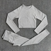 Excellent Material - This yoga workout set for women is made of nylon and spandex. The fabric is thick and is non see through. Lightweight, comfortable, stretchy, flattering and compressive, totally squat proof. Seamless microfiber technology is moisture wicking, quick drying abilities to keep you cool and dry during any workout. Fashion Design: This yoga set has the ribbed texture design. The high waist compression athletic seamless leggings are perfect for tummy control.