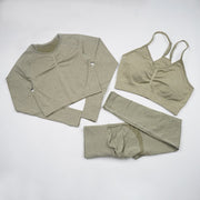 ELASTICITY AND BREATHABILITY: This fabric not only has the features of high elastic but also has a good rebound resilience. Moreover, it is breathable and good at moisture absorbing and sweat releasing, fast drying. 2/3PC YOGA SET HIGH-WAIST SEAMLESS LEGGINGS: They are slim-fit, showing off your bodies curves and perfect tummy control with butt lift. The texture helps keep them in place during workouts, non-slip.
