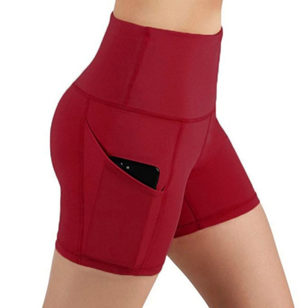Deep Pockets Yoga Shorts: There are 2 pockets so that you can put your phone inside. If you like listening to music when you are walking or running, these 2 pockets will keep your phone or iPod secure.   Keep Perfect Shape: High-waisted yoga shorts style with tummy control design. Wide waistband contours body curves and streamlines shape. Helps to promote both compression and support.