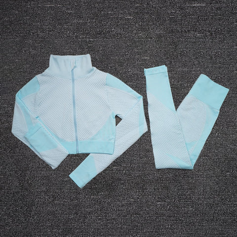 Premium Fabric – These leggings have 4-way stretch material to promote both soft and compression. Not only has the features of high elastic but also good rebound resilience, moisture wicking and quick dry. Multi-Function – Seamless sports bra with removeable pads, cross back. Thumb hole design at the wrists, the sleeve won't ride up when you exercise, it can also reduce friction and keep warm. Vertical collar front zipper design, easy to wear and take off.