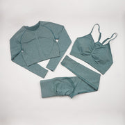 ELASTICITY AND BREATHABILITY: This fabric not only has the features of high elastic but also has a good rebound resilience. Moreover, it is breathable and good at moisture absorbing and sweat releasing, fast drying. 2/3PC YOGA SET HIGH-WAIST SEAMLESS LEGGINGS: They are slim-fit, showing off your bodies curves and perfect tummy control with butt lift. The texture helps keep them in place during workouts, non-slip.
