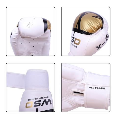 Our Boxing Gloves are made of tough synthetic leather so you know they will hold up against your fury of punches that you land on our punching bag. Your knuckles will thank you as our boxing gloves have great foam padding that absorbs and distributes the impact of each punch evenly. As you work up a sweat you can be rest assured that our boxing gloves will keep your hands dry with the breathable mesh.