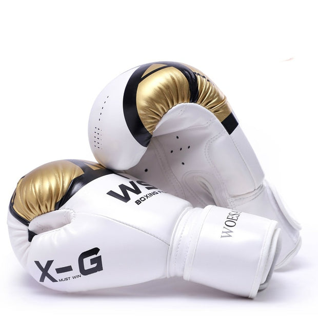 Our Boxing Gloves are made of tough synthetic leather so you know they will hold up against your fury of punches that you land on our punching bag. Your knuckles will thank you as our boxing gloves have great foam padding that absorbs and distributes the impact of each punch evenly. As you work up a sweat you can be rest assured that our boxing gloves will keep your hands dry with the breathable mesh.