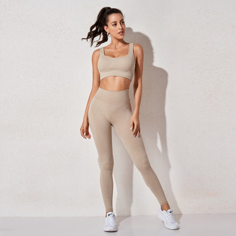 Excellent Material - This yoga workout set for women is made of nylon and spandex. The fabric is thick and is non see through. Lightweight, comfortable, stretchy, flattering and compressive, totally squat proof. Seamless microfiber technology is moisture wicking, quick drying abilities to keep you cool and dry during any workout. Fashion Design: This yoga set has the ribbed texture design. The high waist compression athletic seamless leggings are perfect for tummy control.