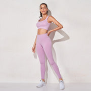 Excellent Material - This yoga workout set for women is made of nylon and spandex. The fabric is thick and is non see through. Lightweight, comfortable, stretchy, flattering and compressive, totally squat proof. Seamless microfiber technology is moisture wicking, quick drying abilities to keep you cool and dry during any workout. Fashion Design: This yoga set has the ribbed texture design. The high waist compression athletic seamless leggings are perfect for tummy control.