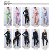 Premium Fabric – These leggings have 4-way stretch material to promote both soft and compression. Not only has the features of high elastic but also good rebound resilience, moisture wicking and quick dry. Multi-Function – Seamless sports bra with removeable pads, cross back. Thumb hole design at the wrists, the sleeve won't ride up when you exercise, it can also reduce friction and keep warm. Vertical collar front zipper design, easy to wear and take off.