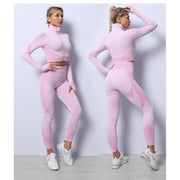 Premium Fabric – These leggings have 4-way stretch material to promote both soft and compression. Not only has the features of high elastic but also good rebound resilience, moisture wicking and quick dry. Multi-Function – Seamless sports bra with removeable pads, cross back. Thumb hole design at the wrists, the sleeve won't ride up when you exercise, it can also reduce friction and keep warm. Vertical collar front zipper design, easy to wear and take off.