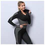 Premium Fabric – These leggings have 4-way stretch material to promote both soft and compression. Not only has the features of high elastic but also good rebound resilience, moisture wicking and quick dry. Multi-Function – Seamless sports bra with removeable pads, cross back. Thumb hole design at the wrists, the sleeve won't ride up when you exercise, it can also reduce friction and keep warm. Vertical collar front zipper design, easy to wear and take off.