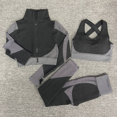 Premium Fabric – These leggings have 4-way stretch material to promote both soft and compression. Not only has the features of high elastic but also good rebound resilience, moisture wicking and quick dry. Multi-Function – Seamless sports bra with removeable pads, cross back. Thumb hole design at the wrists, the sleeve won't ride up when you exercise, it can also reduce friction and keep warm. Vertical collar front zipper design, easy to wear and take off.