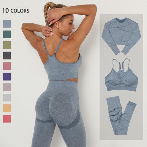 ELASTICITY AND BREATHABILITY: This fabric not only has the features of high elastic but also has a good rebound resilience. Moreover, it is breathable and good at moisture absorbing and sweat releasing, fast drying. 2/3PC YOGA SET HIGH-WAIST SEAMLESS LEGGINGS: They are slim-fit, showing off your bodies curves and perfect tummy control with butt lift. The texture helps keep them in place during workouts, non-slip.