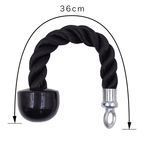 CONSTRUCTION – The triceps rope is made of heavy duty 1. 5-inch rope, great for bodybuilding. FEATURES – Rubber ends keep user's hands from slipping off. BUILD MUSCLE – Great attachment for developing triceps and upper body mass. SPECS – Steel Single-head drawstring length: 36cm. SPECS – Double-head drawstring length: 70/90cm
