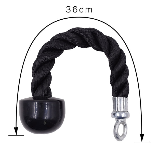 CONSTRUCTION – The triceps rope is made of heavy duty 1. 5-inch rope, great for bodybuilding. FEATURES – Rubber ends keep user's hands from slipping off. BUILD MUSCLE – Great attachment for developing triceps and upper body mass. SPECS – Steel Single-head drawstring length: 36cm. SPECS – Double-head drawstring length: 70/90cm