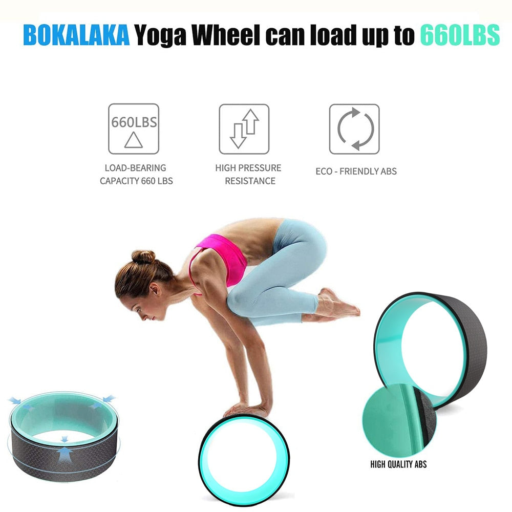 Yoga wheel measures 12” x 5” , the size is perfect for all levels of yoga and pilates. You can carry it to the gym, yoga studio or any where you practice yoga or pilates. The yoga roller wheel can not only improve balance & flexibility, build core strength and give support to numerous yoga poses like inversions and backbends, to prevent injuries, but also relieve back pain and stiffness. It is an excellent prop to improve your yoga level and master challenging yoga poses!