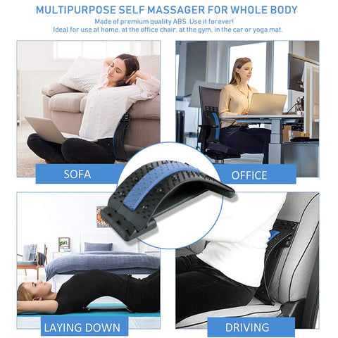 Our Back Stretcher is a convenient at home back pain treatment and preventative care product. It's a simple, passive way to gently stretch your entire back, helping to eliminate the source of your back pain and restore your natural back curve. How Does It Work? When lying down on our Back Stretcher, gravity allows the front of your body to effortlessly stretch out and upwards.