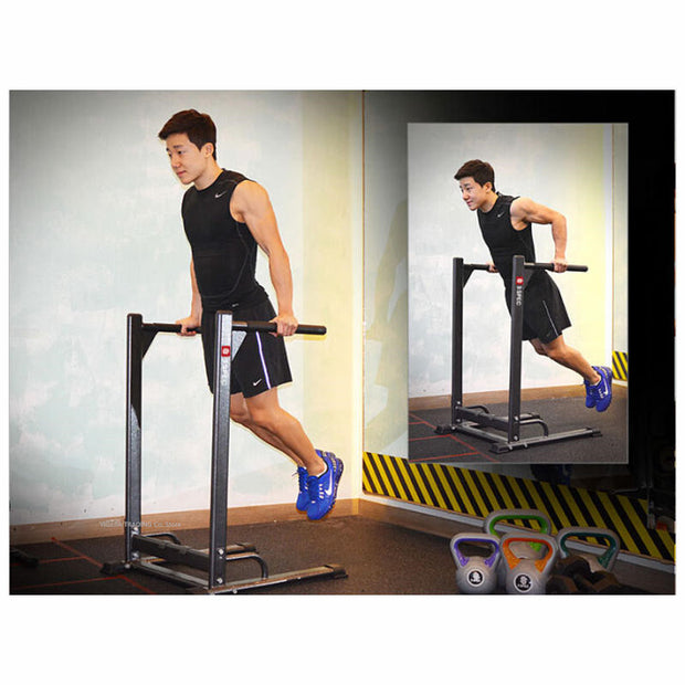 The Dip Bar training station has rubber grips for added comfort, the dip bar is designed specifically for targeting the chest, back, shoulders and triceps while building muscle mass and strength during your workout routine. With sturdy, steel construction and a nice powder coat finish, this body weight dip bar is durable and long lasting so you can be prepared to use it for an extended amount of time. The open pass-through design adds versatility to your exercise routine.