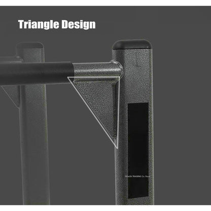 The Dip Bar training station has rubber grips for added comfort, the dip bar is designed specifically for targeting the chest, back, shoulders and triceps while building muscle mass and strength during your workout routine. With sturdy, steel construction and a nice powder coat finish, this body weight dip bar is durable and long lasting so you can be prepared to use it for an extended amount of time. The open pass-through design adds versatility to your exercise routine.