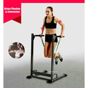 The Dip Bar training station has rubber grips for added comfort, the dip bar is designed specifically for targeting the chest, back, shoulders and triceps while building muscle mass and strength during your workout routine. With sturdy, steel construction and a nice powder coat finish, this body weight dip bar is durable and long lasting so you can be prepared to use it for an extended amount of time. The open pass-through design adds versatility to your exercise routine.