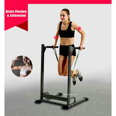 The Dip Bar training station has rubber grips for added comfort, the dip bar is designed specifically for targeting the chest, back, shoulders and triceps while building muscle mass and strength during your workout routine. With sturdy, steel construction and a nice powder coat finish, this body weight dip bar is durable and long lasting so you can be prepared to use it for an extended amount of time. The open pass-through design adds versatility to your exercise routine.
