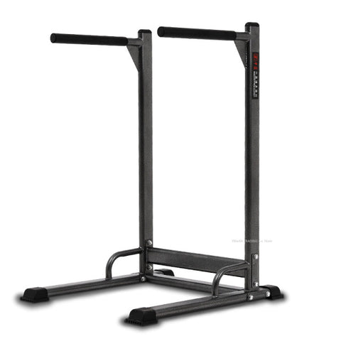 The Dip Bar training station has rubber grips for added comfort, the dip bar is designed specifically for targeting the chest, back, shoulders and triceps while building muscle mass and strength during your workout routine. With sturdy, steel construction and a nice powder coat finish, this body weight dip bar is durable and long lasting so you can be prepared to use it for an extended amount of time. The open pass-through design adds versatility to your exercise routine.